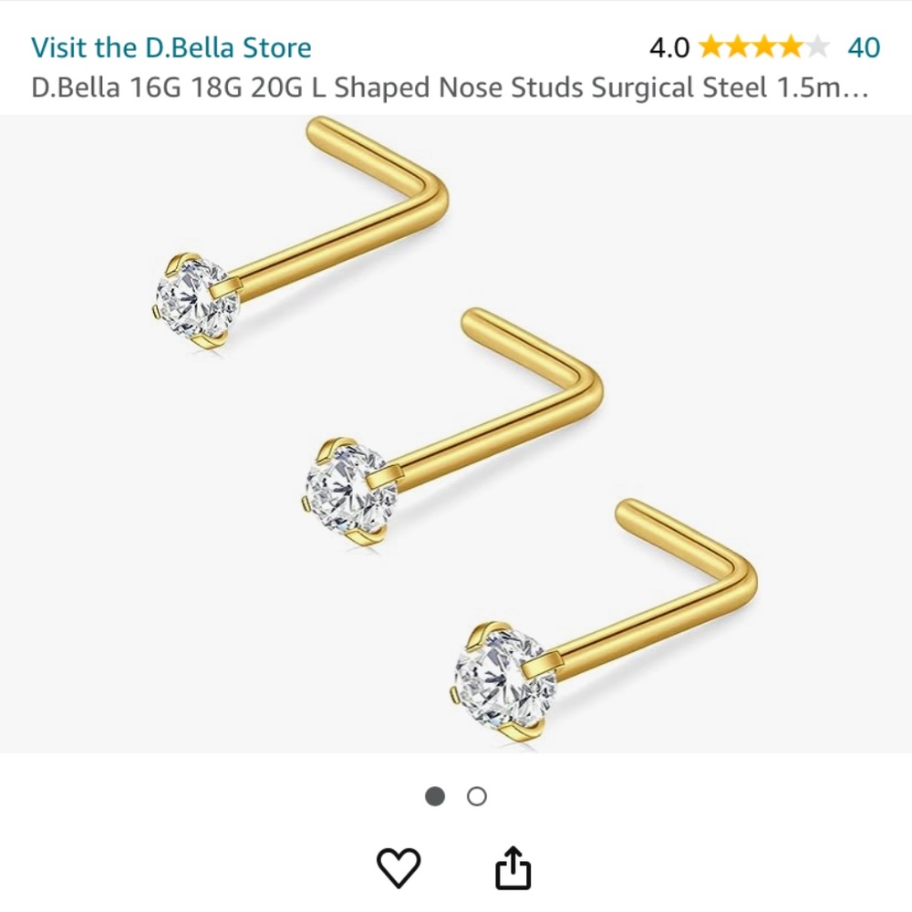 NWT - Nose Rings 18G Surgical Stainless Steel (Gold Tone) 1.5/2/2.5mm clear
